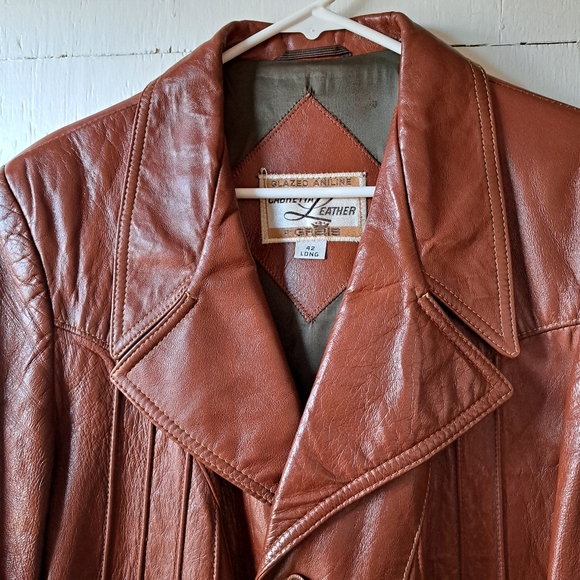 Vintage Grais 70's Glazed Aniline Cabretta Leather Jacket SZ 42L - Picture 2 of 14